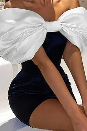 Beautiful Homecoming Dress Off the Shoulder Pleated Bowknot Back to School Outfits Party Dress D7176