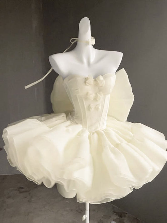Unique Homecoming Dress Sweetheart Tulle Bowknot Back to School Outfits Party Dress Wedding Dress D7749