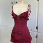 Vintage Burgundy Spaghetti Strap A-line Lace-up Short Party Dresses Homecoming Dresses, D1326