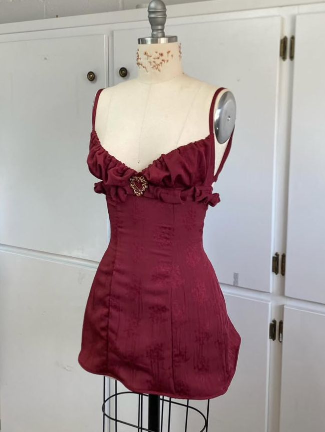 Vintage Burgundy Spaghetti Strap A-line Lace-up Short Party Dresses Homecoming Dresses, D1326