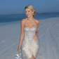 Romantic White Satin Strapless Sweetheart Short Prom Dress Homecoming Dress with Rhinstone D7975