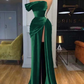 Royal Blue One Shoulder Velvet Split Long Prom Dress Evening Dress M4925