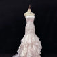 Pretty Prom Dress Strapless Pearl Pleated Cascade Flower Formal Dresses Evening Dress Gala Gown  D7386