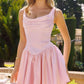 Fashionable Homecoming Dress Square Pleated A-Line Back to School Outfits Party Dress D7833