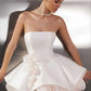 Beautiful Homecoming Dress Strapless Flower Pleated Back to School Outfits Party Dress D7243