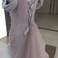 Pink Straps Off Shoulder Beading Mermaid Long Formal Party Dress, D282
