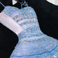 Vintage Sparkling Blue Sequin Sweetheart A-Line Design Tulle Evening Dress Prom Dresses D1635
