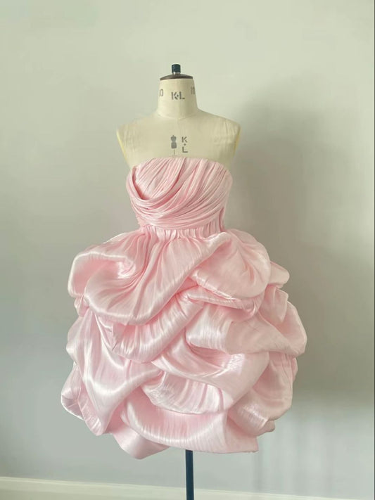 Beautiful Homecoming Dress Strapless Cascade Pleated Back to School Outfits Party Dress D7244