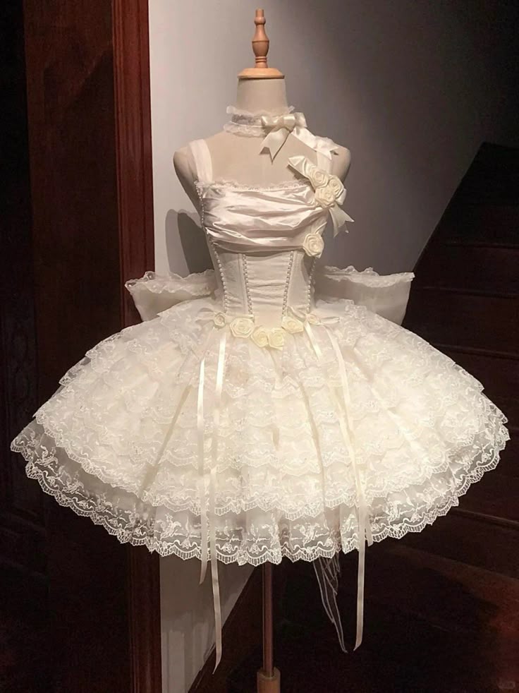 Vintage Beige 3D Flower Bow Design Lace Tulle Tiered Homecoming Dress, D1434