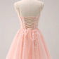 Vintage Pink 3D Flowers Design A-line Sleeveless Spaghetti Strap Homecoming Dress , D1369