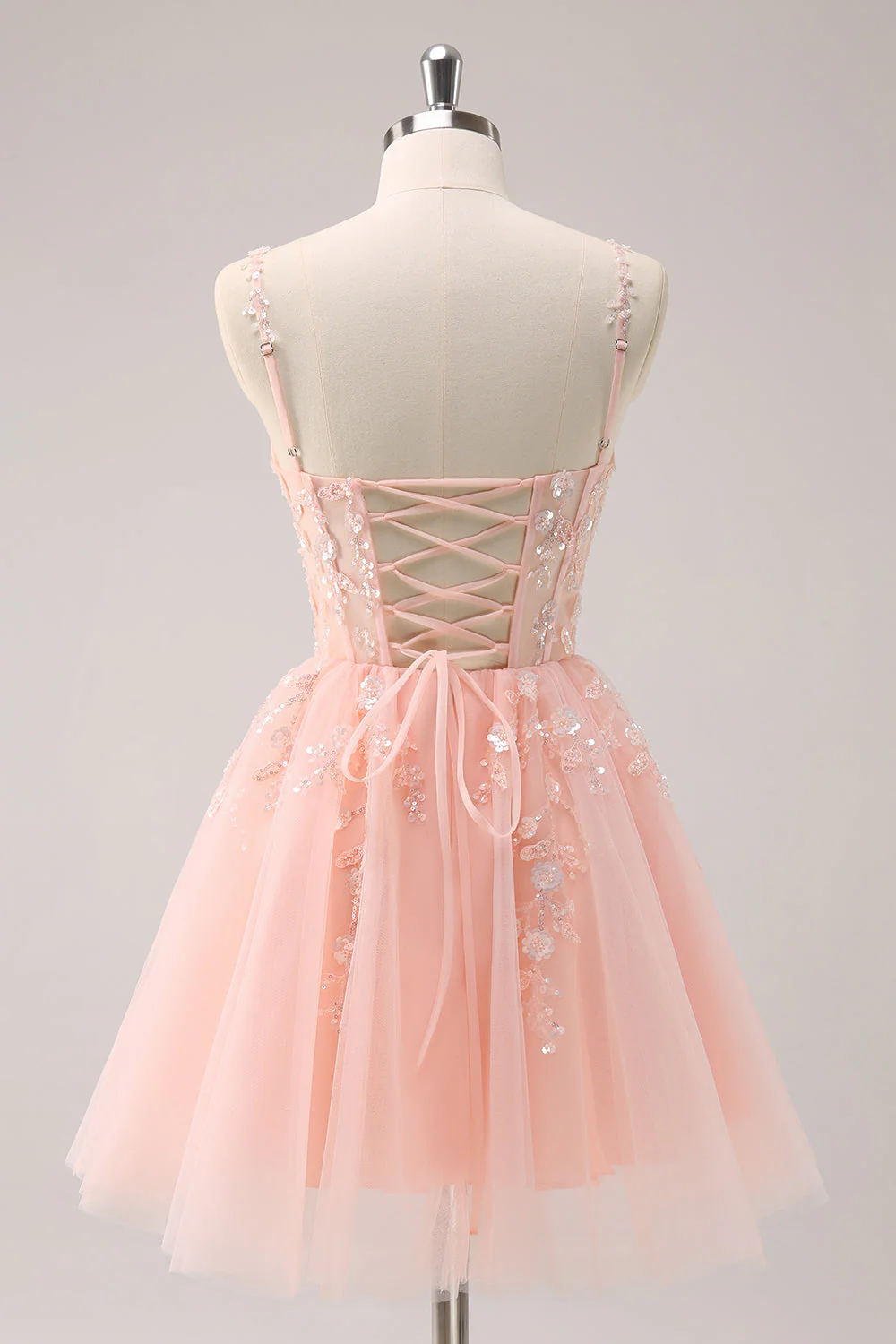 Vintage Pink 3D Flowers Design A-line Sleeveless Spaghetti Strap Homecoming Dress , D1369