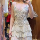 Beautiful Homecoming Dress V Neck Rinestone Applique Cascade Back to School Outfits Party Dress D7134