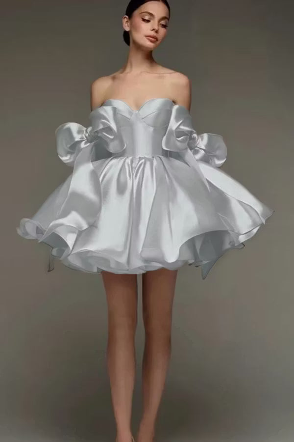 Beautiful Homecoming Dress Sweetheart Bowknot Pleated Back to School Outfits Party Dress D7170