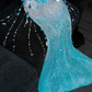 Gorgeous Sparkling Blue Sequin Beaded Mermaid Elegant Chiffon Evening Dress Prom Dresses D1629
