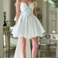 Unique Homecoming Dress Sweetheart V Neck Pleated Rinestone Bowknot A-Line Back to School Outfits Party Dress D7784
