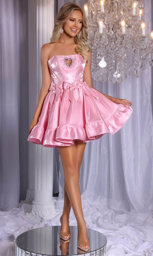 Beauty Homecoming Dress Strapless Rinestone Bowknot Pleated Flouncing Back to School Outfits Party Dress D7104