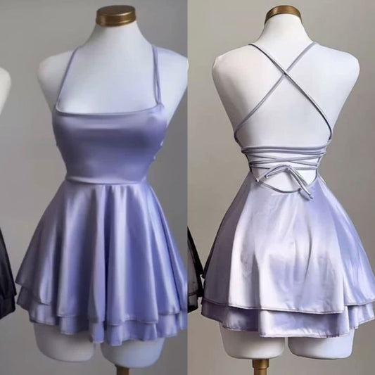 Stunning Homecoming Dress Spaghetti Strap Pleated Back to School Outfits Party Dress D6699