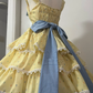 Cute Yellow Floral Lace Hem Design Tiered Party Dress Homecoming Dress D1708