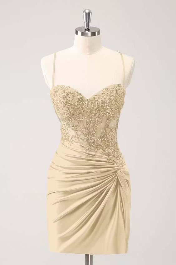 Chic Homecoming Dress Spaghetti Strap Applique Back to School Outfits Party Dress  D7403
