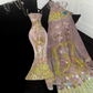 Gorgeous Sparkling Pink Beaded Applique Mermaid Design Exquisite Embroidery Evening Dress Prom Dresses D1639