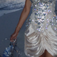 Romantic White Satin Strapless Sweetheart Short Prom Dress Homecoming Dress with Rhinstone D7975