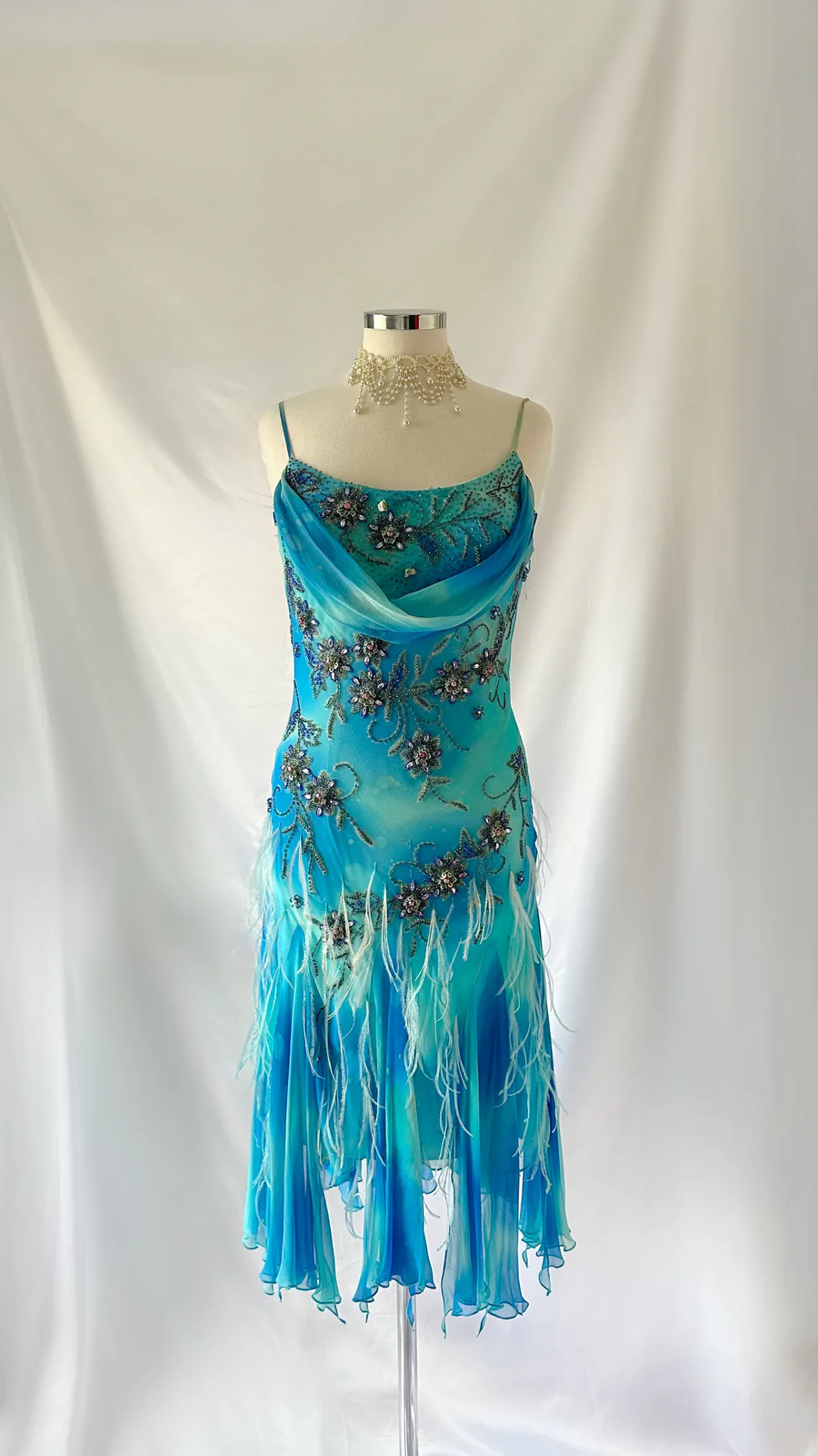 Vintage Blue Spaghetti Straps Sheath Beading Long Evening Party Dress, D773