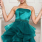 Unique Homecoming Dress Strapless Beaded Organza Cascade Back to School Outfits Party Dress D7763