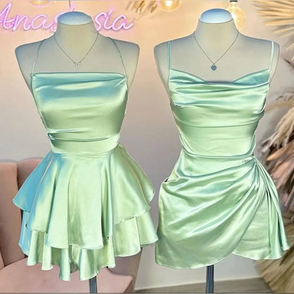 Stunning Homecoming Dress Spaghetti Strap Pleated Back to School Outfits Party Dress D6694