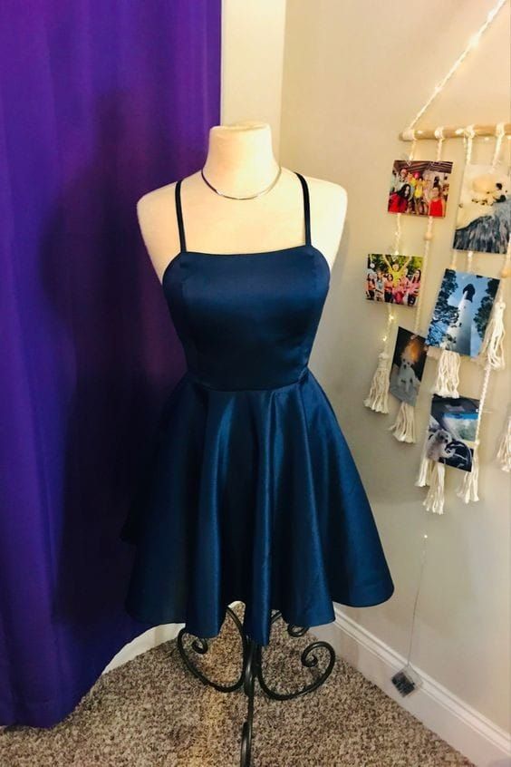 Stunning Homecoming Dress Spaghetti Strap Pleated Back to School Outfits Party Dress D6696