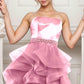 Unique Homecoming Dress Strapless Beaded Organza Cascade Back to School Outfits Party Dress D7763