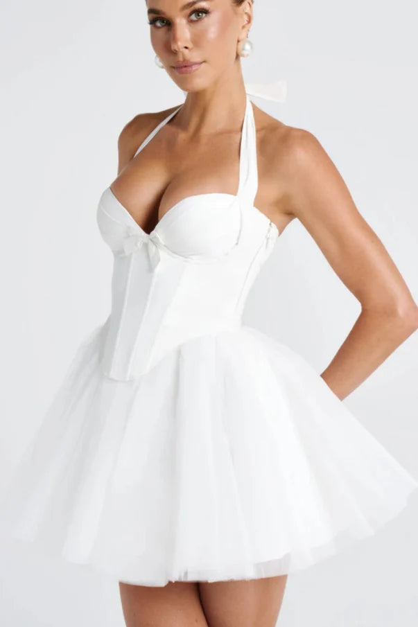Charming Homecoming Dress Halter Bowknot Tulle Back to School Outfits Party Dress  D7333
