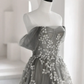 Green tulle lace long prom dress A line evening dress M5323