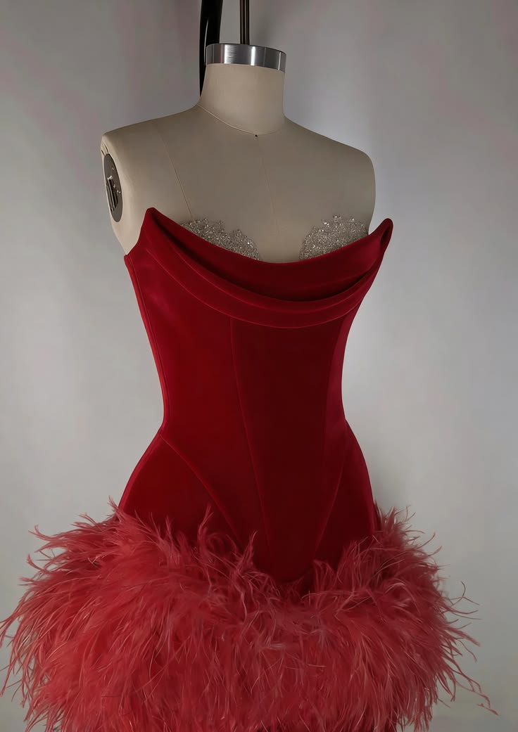 Unique Homecoming Dress Sweetheart Hugging Feather Back to School Outfits Party Dress D7751