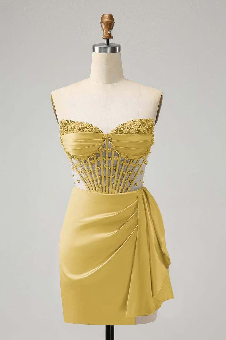 Chic Homecoming Dress Sweetheart Pleaed Beaded Rinestone Back to School Outfits Party Dress  D7401