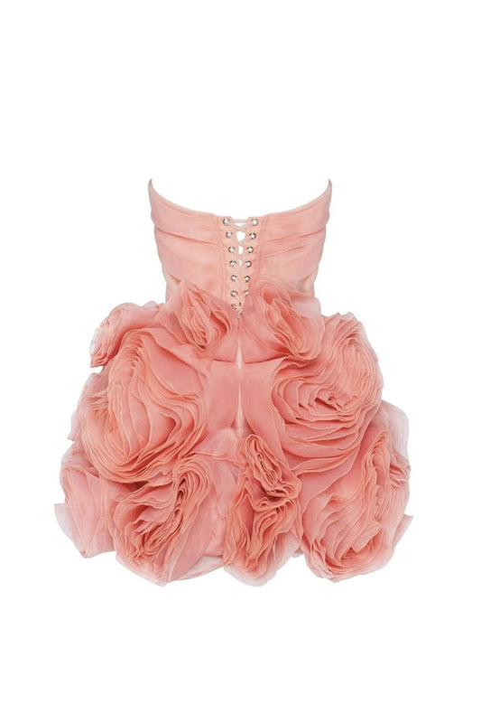Unique Homecoming Dress Strapless Organza Flower Back to School Outfits Party Dress  D7728