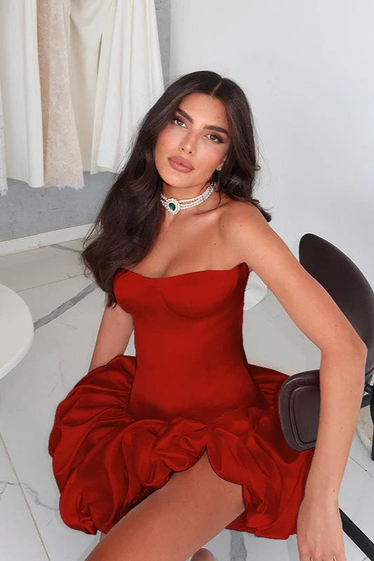 Charming Homecoming Dress Strapless Pleated Back to School Outfits Party Dress D7322