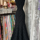 Vintage Black V-neck Exquisite Embroidery Design Elegant Mermaid Long Evening Dress Prom Dresses D1678