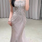 Pink Straps Off Shoulder Beading Mermaid Long Formal Party Dress, D282