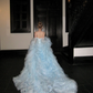 Gorgeous Shiny Light Blue Strapless Design A-Line Tulle Wedding Dress Prom Dress Evening Dress D1714