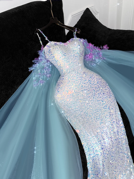 Vintage Glänzende Pailletten Liebsten Spaghetti Strap Design Meerjungfrau Ballkleid Abendkleid D1684