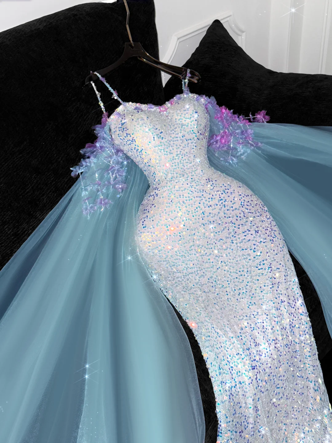 Vintage Shiny Sequined Sweetheart Spaghetti Strap Design Mermaid Prom Dress Evening Dress D1684