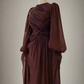 Modest Long Sleeves Sheath Chiffon Elegant Long Formal Party Dress, D783