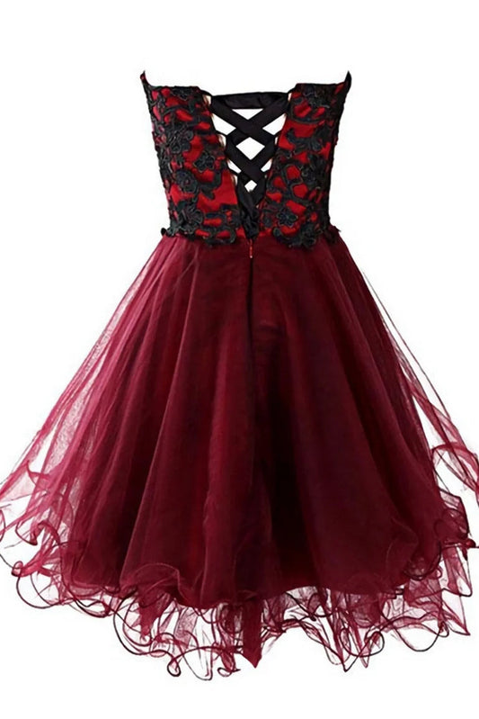 Unique Homecoming Dress Appliques Sweetheart Lace Back to School Outfits Party Dress D7630