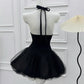 New Homecoming Dress Halter Black Tulle Bowknot Back to School Outfits Party Dress D7601