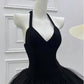 New Homecoming Dress Halter Black Tulle Bowknot Back to School Outfits Party Dress D7601