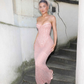 Robe de soirée longue sirène rose brillant à paillettes et décolleté en cœur MD7354