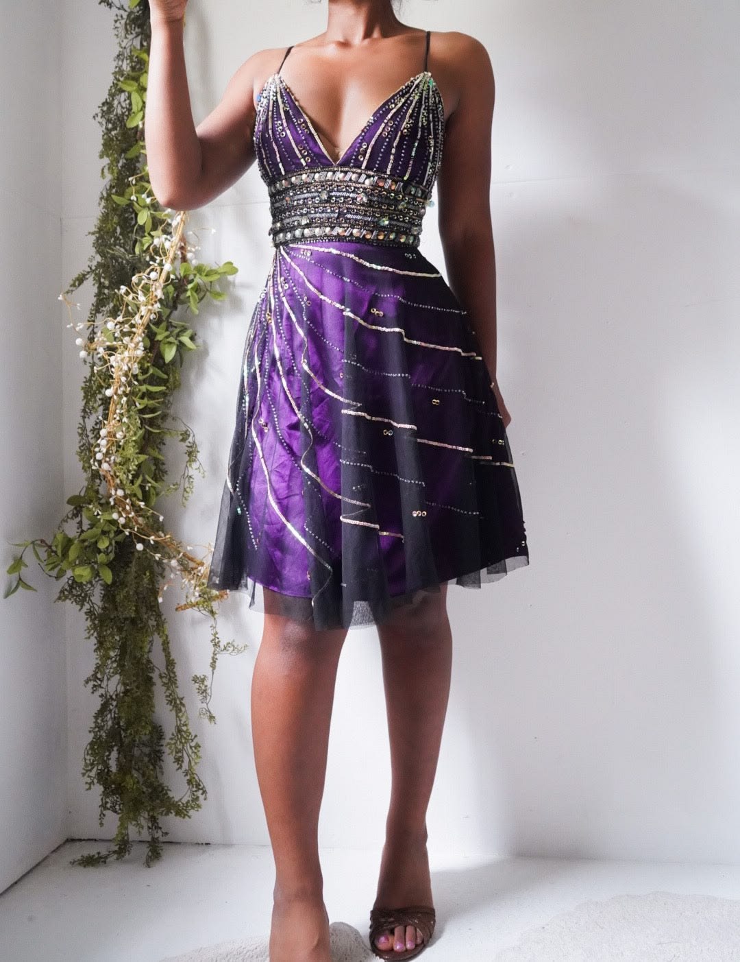 Stunning Homecoming Dress V Neck Rinestone Tulle Back to School Outfits Party Dress D6825