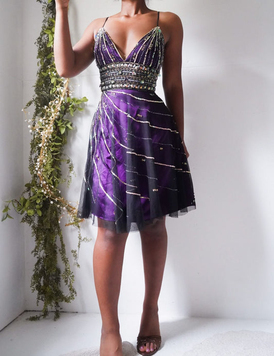 Stunning Homecoming Dress V Neck Rinestone Tulle Back to School Outfits Party Dress D6825