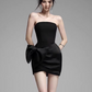 Elegant Black Strapless Bow Design A-line Satin Party Dress Homecoming Dress, D1371