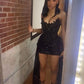 New Homecoming Dress V Neck Black Tulle Sequins Soutache Back to School Outfits Party Dress D7580